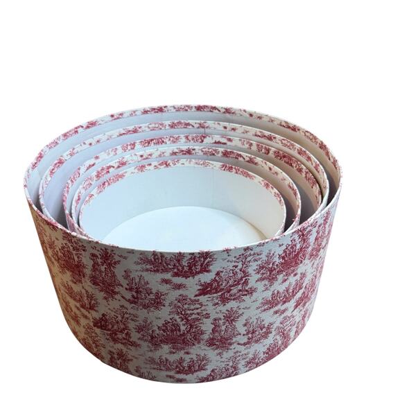 Set Of 5 Round Vintage Hat Boxes Fabric Covered Red Vintage Cap Holders Lot - Picture 3 of 6